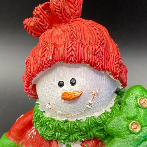 Christmas Snowman Figurine Shelf Sitter Red Sweater & Hat Green Scarf - Picture 5 of 11